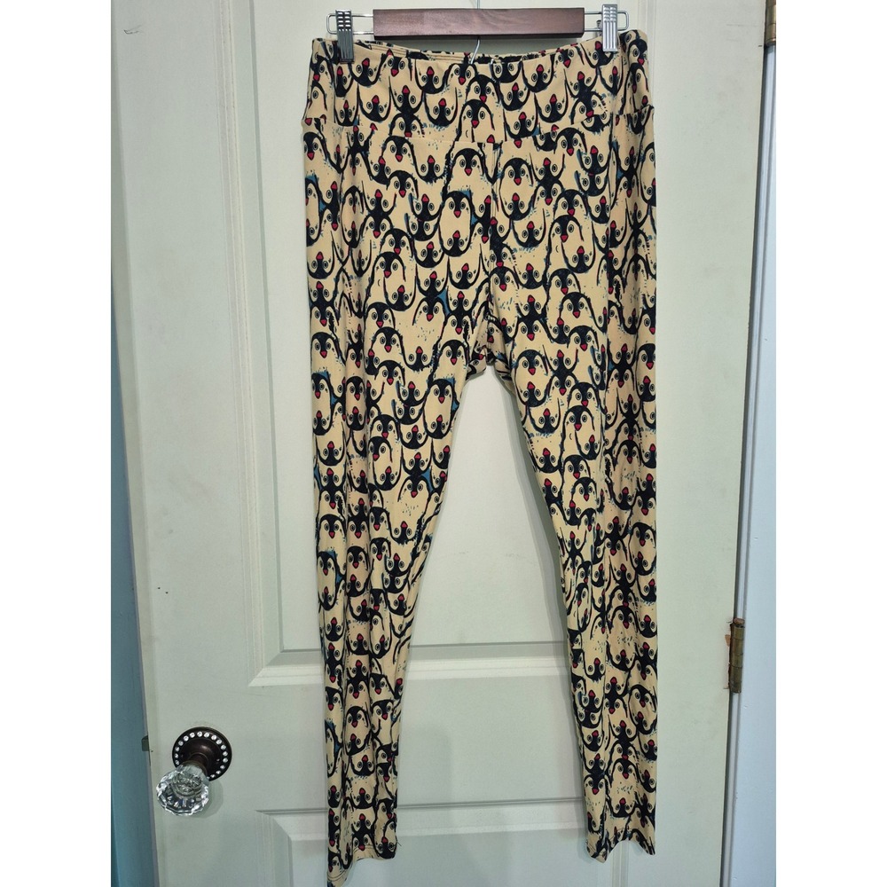LuLaRoe Tall & Curvy Leggings‎ Penguin Print Cream Black Red TC High Rise Soft